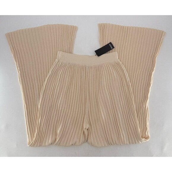 NWT Nasty Gal Ostmeal Knitted Pleated Wide Leg Trousers Elastic High Waist Sz 4 - Picture 3 of 11